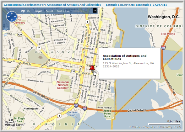 2D view of an Association using Microsoft Maps
